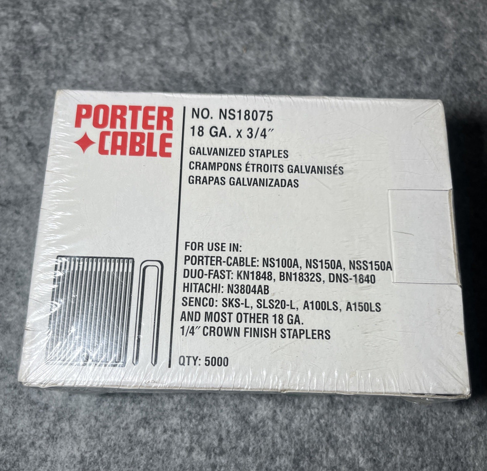 NEW 5000pk Porter Cable NS18075 18GA x 3/4” Galvanized Staples NS100A NS150A